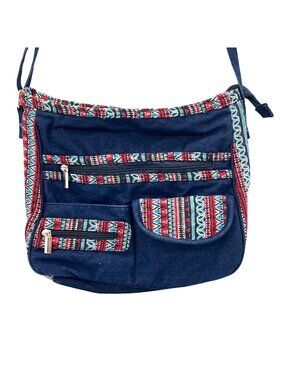 Canyon Sky Southwest Style Multicolor Boho Denim Crossbody Bag Adjustable Strap